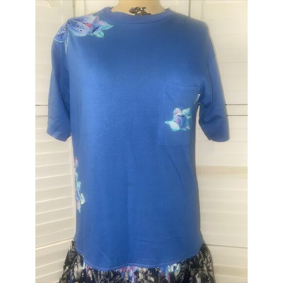 Vtg 80s Classic II Drop Waist Dress Short Sleeve Floral Cotton Union Made USA L - Picture 2 of 11